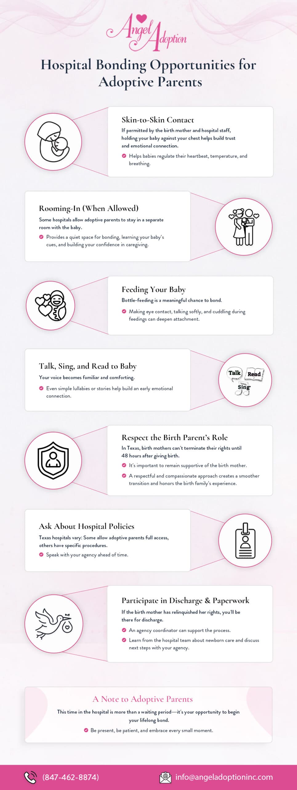 infographic on 7 hospital bonding opportunities for adoptive parents and tips for each